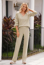 Load image into Gallery viewer, Casual Grey Knit V Neck Long Sleeve Top &amp; Pants Set