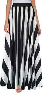 Black Polka Dot Striped Silhouette Maxi Skirt