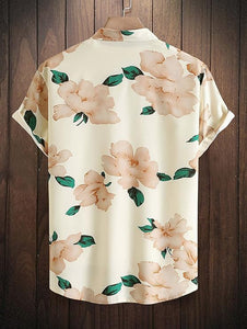 Men's Summer Floral Printed Short Sleeve A-light Coffee Shirt