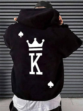 Men's Black King Poker Card Long Sleeve Hoodie Pull Over Sweatshirt