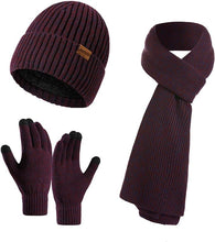 Load image into Gallery viewer, Winter Brown Thermal Knit Beanie Hat, Gloves &amp; Scarf Set