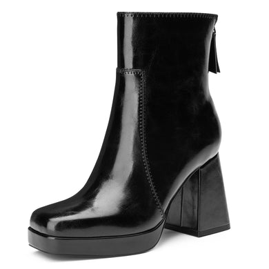 Black Faux Leather Platform Ankle Boot