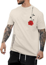 Load image into Gallery viewer, Men&#39;s Khaki Rose Graphic Printed Short Sleeve T-Shirt