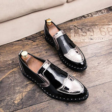 Load image into Gallery viewer, Men&#39;s Casual Axel Black Brogue Patent Leather Shoes
