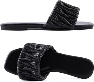 Black Braided Open Toe Flat Sandals
