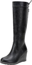 Load image into Gallery viewer, Black Winter Fab Knee High Wedge Boots