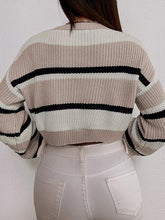 Load image into Gallery viewer, Striped Beige Loose Fit Knit Long Sleeve Cropped Sweater Top