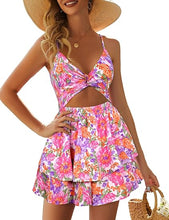Load image into Gallery viewer, Ruffled Cut Out Pink Floral Sleeveless Shorts Romper