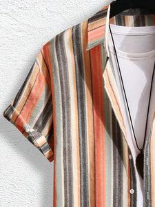 Men's Striped Orange Short Sleeve Shirt & Shorts Set