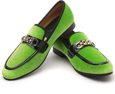 Men's Formal Lime Green Velvet Fashionable Dress Loafer Shoes