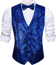 Load image into Gallery viewer, Men&#39;s Sequin Silver Formal Sleeveless Suit Vest w/Bowtie