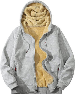 Men's Grey Fleece Lined Thick Warm Long Sleeve Hoodie