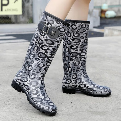 Water Resistant Black Leopard Stylish Rain Boots Water Shoes