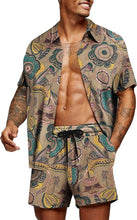 Load image into Gallery viewer, Men&#39;s Dark Beige Short Sleeve Shirt &amp; Shorts Set