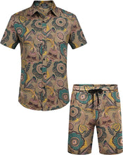 Load image into Gallery viewer, Men&#39;s Dark Beige Short Sleeve Shirt &amp; Shorts Set