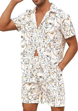 Load image into Gallery viewer, Men&#39;s White Aztec Print Short Sleeve Summer Shorts Set