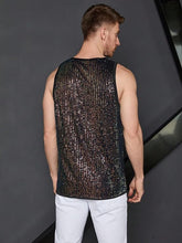 Load image into Gallery viewer, Men&#39;s Black Mesh Sequin Sleeveless Shirt