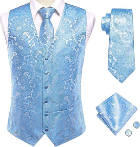 Men's Turquoise Paisley Sleeveless Formal Vest
