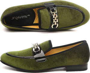 Men's Formal Lime Green Velvet Fashionable Dress Loafer Shoes