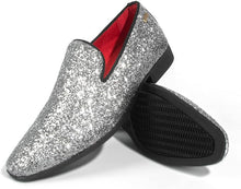 Load image into Gallery viewer, Men&#39;s Silver Sparkle Sequin Loafer Dress Shoes