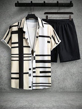 Load image into Gallery viewer, Men&#39;s Blue/White Geometric Short Sleeve Shirt &amp; Shorts Set