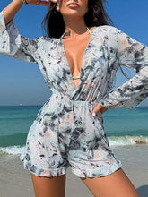 Load image into Gallery viewer, Summer Blue Floral Long Sleeve Shorts Romper
