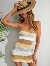 Load image into Gallery viewer, Strapless Knit Beige Crochet Sweater Dress
