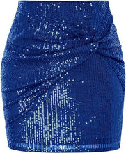 Load image into Gallery viewer, Blue Sequin Draped Mini Skirt