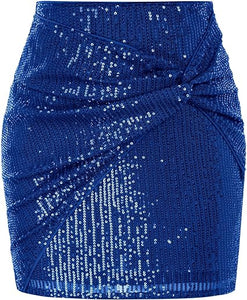 Blue Sequin Draped Mini Skirt