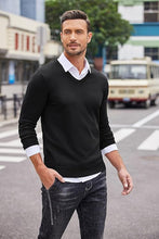 Load image into Gallery viewer, Men&#39;s Soft Knit Navy Blue V Neck Long Sleeve Sweater