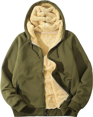 Men's Army Green Fleece Lined Thick Warm Long Sleeve Hoodie