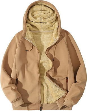 Men's Khaki Fleece Lined Thick Warm Long Sleeve Hoodie