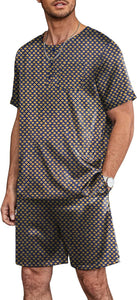 Men's Black Satin Striped Shirt & Shorts Pajamas