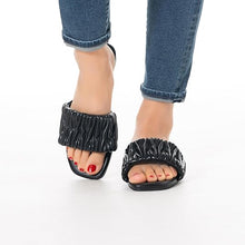 Load image into Gallery viewer, Black Braided Open Toe Flat Sandals