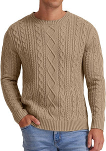 Men's Long Sleeve Dark Green Cable Knit Casual Sweater