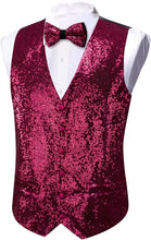 Load image into Gallery viewer, Men&#39;s Sequin Silver Formal Sleeveless Suit Vest w/Bowtie
