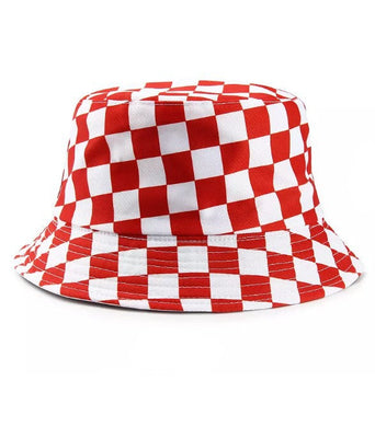 Checked Red Unisex Summer Bucket Hat