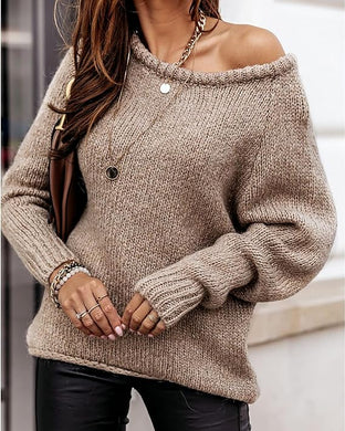Beige Slouchy Knit Long Sleeve Oversized Winter Sweater
