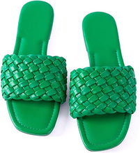 Load image into Gallery viewer, Green Braided Open Toe Flat Sandals