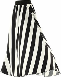 Black Polka Dot Striped Silhouette Maxi Skirt