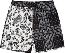 Load image into Gallery viewer, Men&#39;s Casual Drawstring Black/White Bandana Paisley Print Shorts