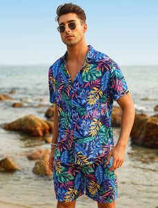 Casual Men's Purple Vacation Style Shirt & Shorts Set