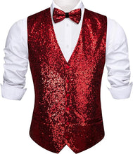 Load image into Gallery viewer, Men&#39;s Sequin Hunter Green Formal Sleeveless Suit Vest w/Bowtie