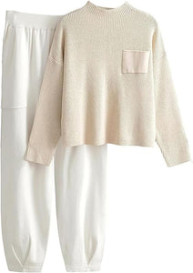 Modern Comfort Soft Knit White Tracksuit Loungewear Set