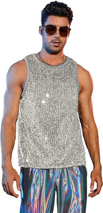 Men's Black/Silver Sleeveless Sequin Tank Top Shirt