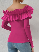 Load image into Gallery viewer, Couture Black Ruffled Off Shoulder Long Sleeve Top