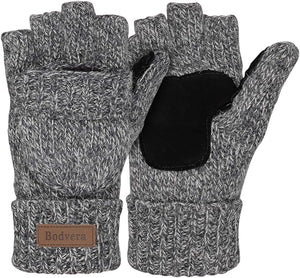 Soft Winter Knit Beige Fingerless Glove Mittens