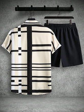 Load image into Gallery viewer, Men&#39;s Brown/White Geometric Short Sleeve Shirt &amp; Shorts Set