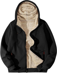 Men's Khaki Fleece Lined Thick Warm Long Sleeve Hoodie