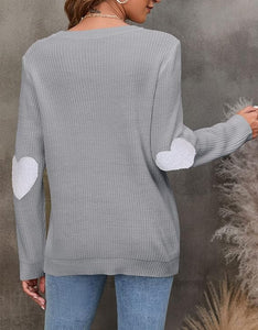 Light Grey Hearts Knit Long Sleeve Sweater Top
